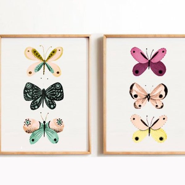 Butterfly Wall Art, Set of 2, wall art prints, Butterfly Art, living Room Decor,Butterfly Print, Minimalist, Nursery, 2 Piece Poster, pastel