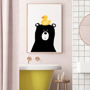 Bathroom Wall Art, BEAR with ducky, bathroom printables, bathroom wall decor, bathroom decor, bathroom print, bathroom prints, modern decor