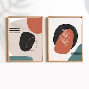 Mid Century wall print, Terracotta, Burnt Orange, Abstract Print Set of two, Instant Download, Printable Wall Art,Semi Circles Art,one line