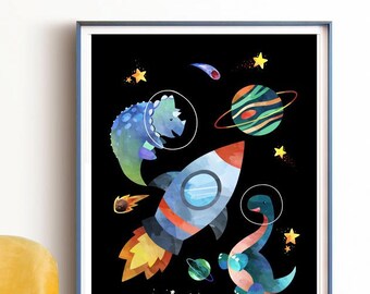 Dinosaur Astronaut Print: Dino Space Art for Boys (Digital Download)