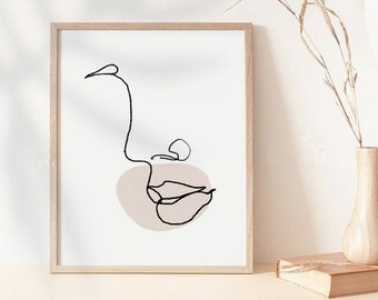 Stampa artistica minimalista del volto di una donna: schizzo in bianco e nero (download digitale)