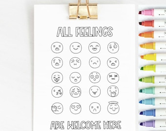 Póster de emojis para colorear para niños: Arte mural imprimible (descarga digital)