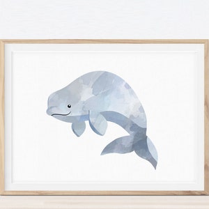 Beluga print - Beluga whale wall art - HAPPY Nautical decor - Oceanic art - Watercolor print - Girlfriend gift - Printable art, whale prints