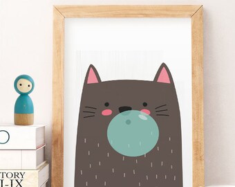 Sale Cat Printable Wall Art Nursery Decor Catnursery Print Etsy