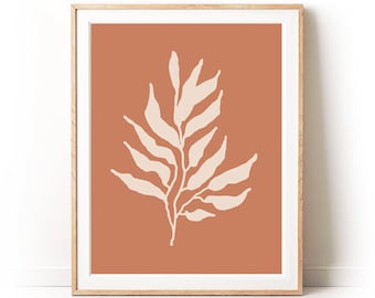 Burnt Orange Leaf Art Print: Abstract Botanical Wall Decor (Digital Download)