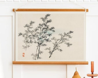 Vintage japoński wydruk sztuki botanicznej, neutralny wystrój azjatycki (pobranie cyfrowe)
