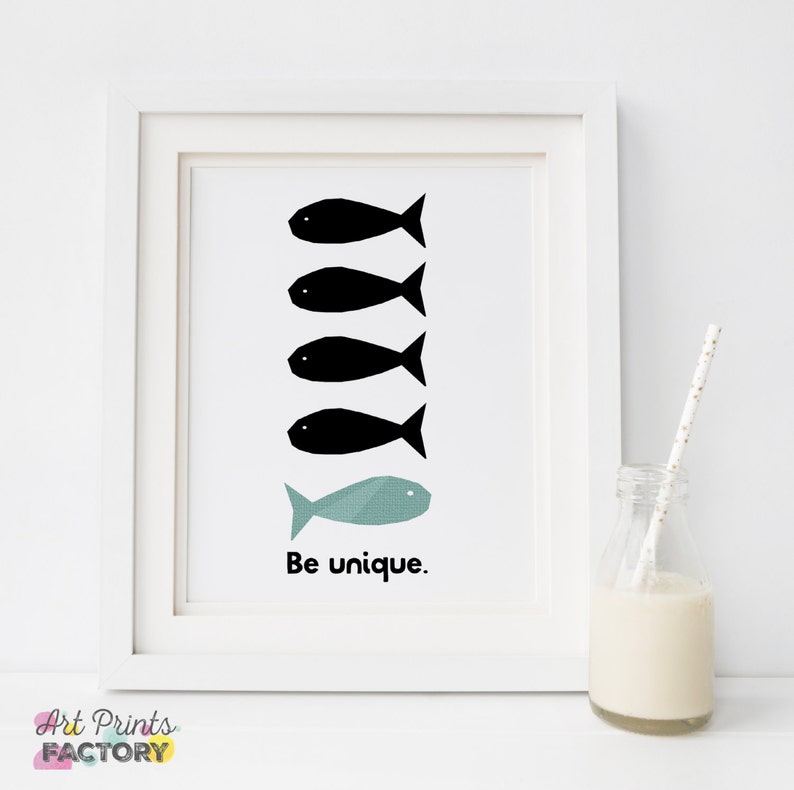 Kids print unique, motivational quote, fish nursery prints, quotes Wall Art, black Nursery Print, digital art, Playroom Decor, Nursery Quote image 3