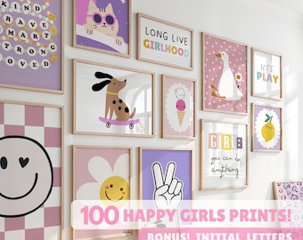 Girls Room Printable Art 100 bundle Set – Modern Nursery Wall Decor – Digital Download