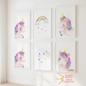 Stampe per bambini con unicorni ad acquerello - Set da 6 (download digitale)