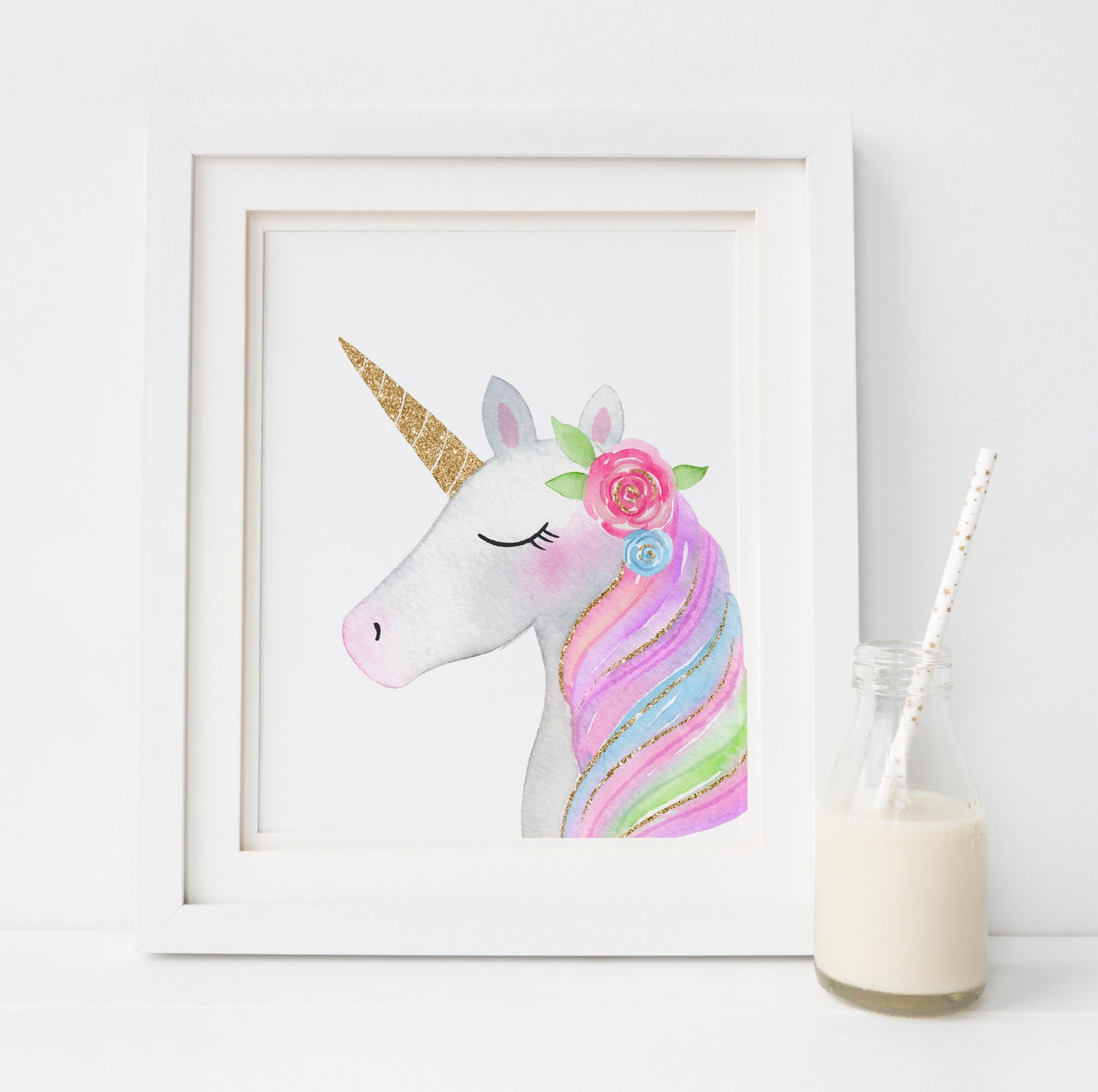 Set of 6 Unicorn Wall Art Set, Printable Unicorn Art, Girls Room Decor