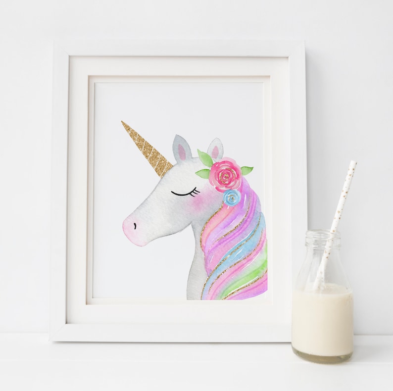 Set of 6 Unicorn wall art set Printable unicorn art Girls Etsy