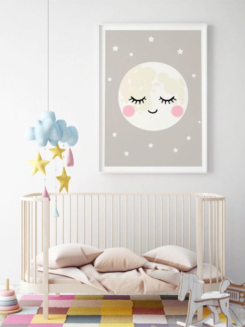 SALE Sleepy Eyes Scandinavian Nursery Print sleepy moon print children's art, nursery print, nursery art, baby room, kids room Print moon B image 7