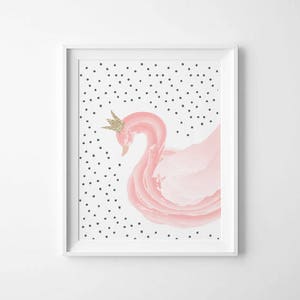 nursery swan printable, Girls nursery printable, pink wall art, swan decor, baby girl gift, DIY printable art, baby shower gift, new baby image 2