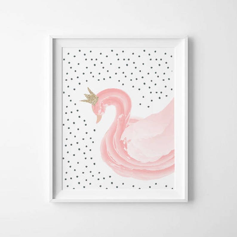 nursery swan printable, Girls nursery printable, pink wall art, swan decor, baby girl gift, DIY printable art, baby shower gift, new baby image 2