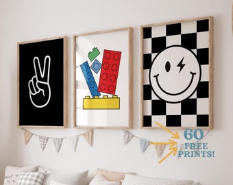 Building Blocks Prints: Set of 3 Modern Playroom Posters (Digital Download)