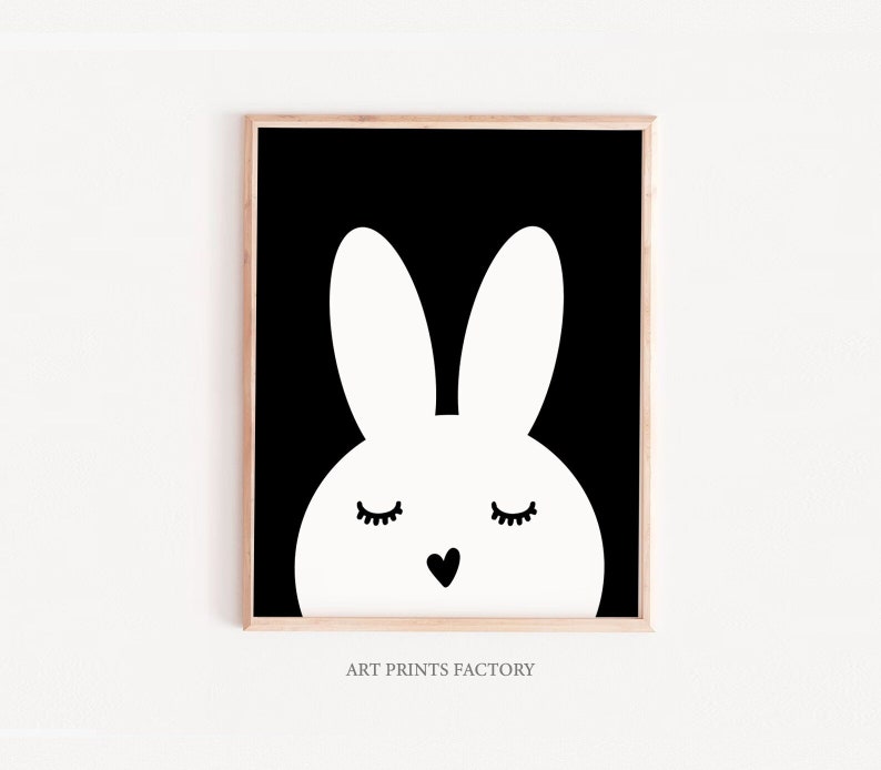 Bunny girls printable art, SWEET BUNNY, nursery decor, Illustration, nursery printable, black and white nursery art, kids room art, trendy image 1