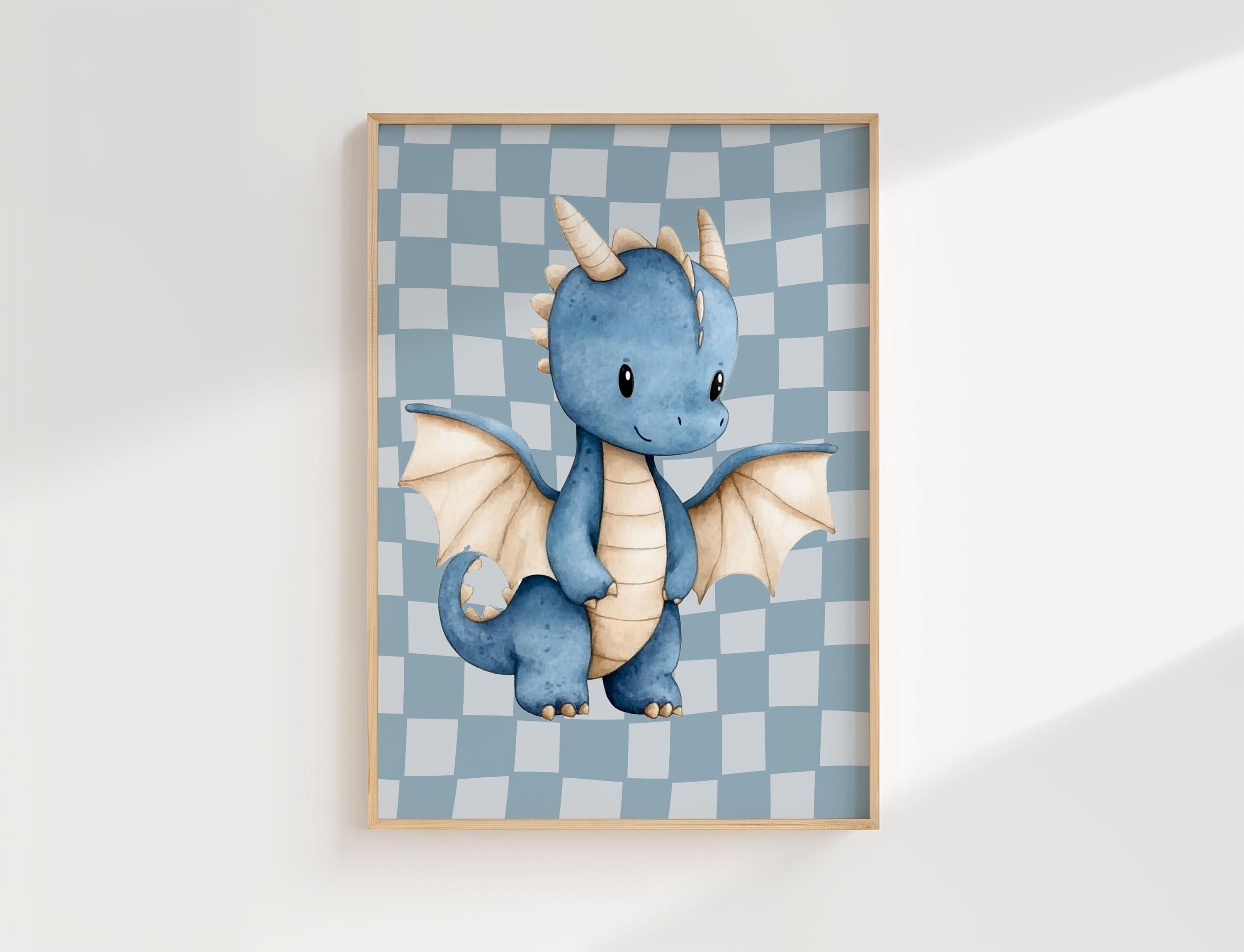 Baby Dragon Nursery Prints: Checkered Pastel Boys Room Decor (set of 3 ...