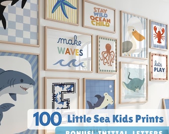 Oceaandierenprints: nautische kinderkamerdecoratie (digitale download) onder het zee-thema