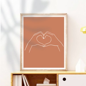 Lover's Hands One Line Draw, Burnt orange print, Art Print Couple, Instant, Simple Love, illustration à la mode,Silhouette Modern , Art minimal