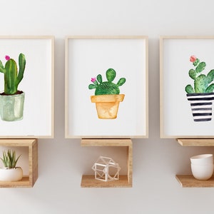 Set of 3, watercolor cactus print,  home,Cactus art print, Gallery wall, cactus print set, Digital cactus artwork, Printable cactus wall art