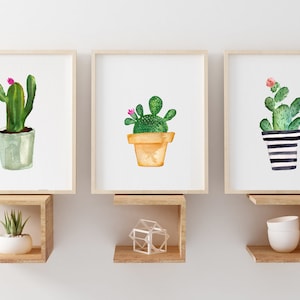 Set von 3, Aquarell Kaktus Druck, Haus, Kaktus Kunstdruck, Galerie Wand, Kaktus Druck Set, digitale Kaktus Kunstwerk, druckbare Kaktus Wandkunst