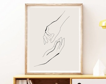 Hands wall print, Line Drawing Hands, Line Drawing Print, Line Art Hand, Line Drawing art, Line Drawing Couple,Love Print, neutral colours