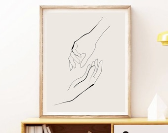 線画の手形：ミニマリストカップルアート（デジタルダウンロード）