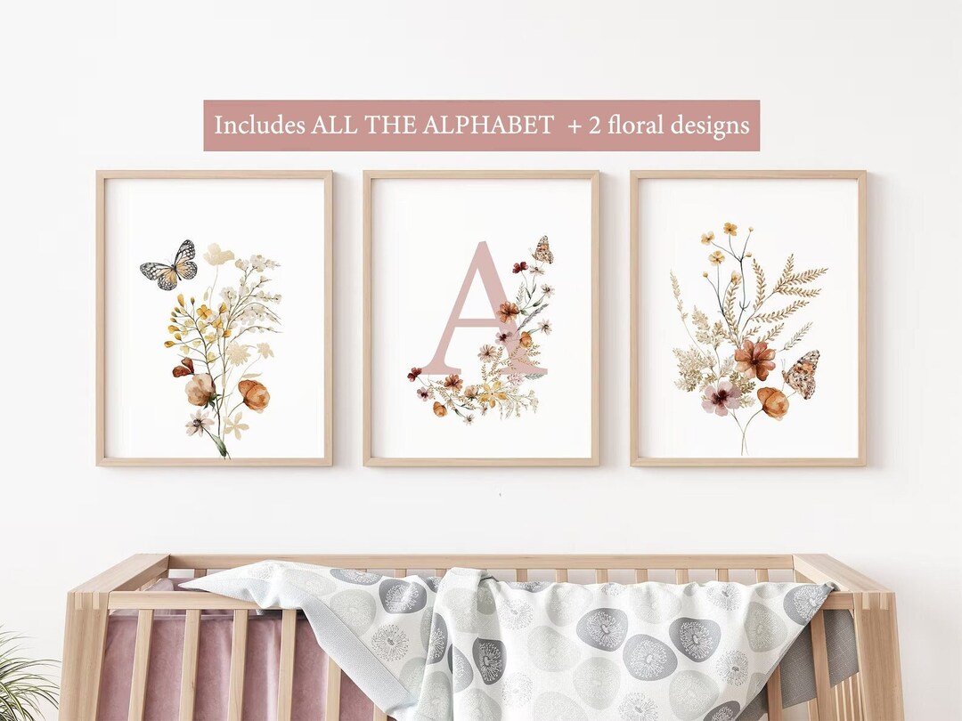 CUSTOM Wildflower Prints, Baby Girl Nursery Wall Art, Watercolor ...