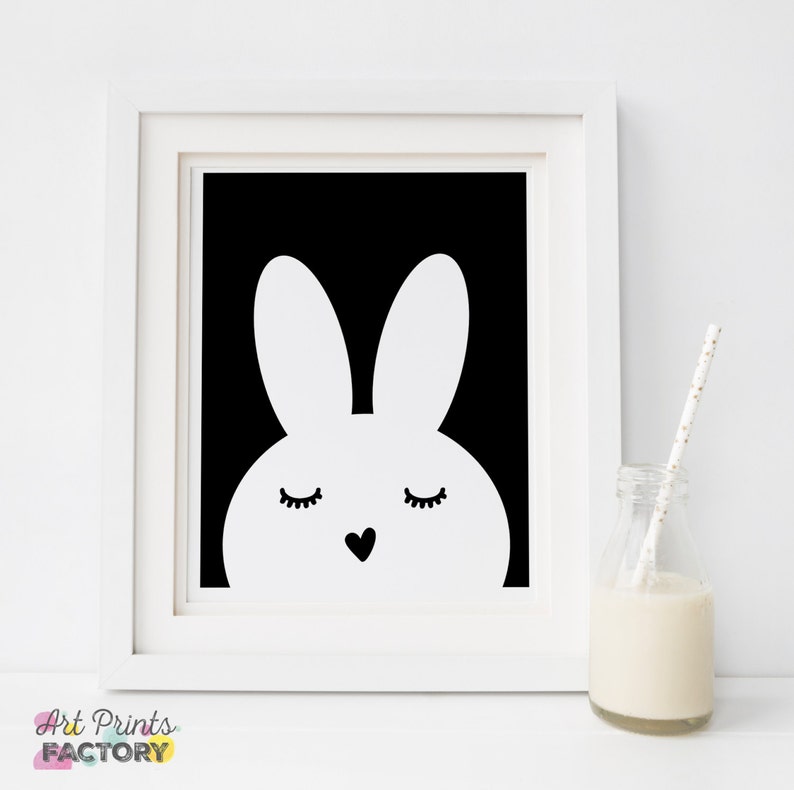 Bunny girls printable art, SWEET BUNNY, nursery decor, Illustration, nursery printable, black and white nursery art, kids room art, trendy image 2
