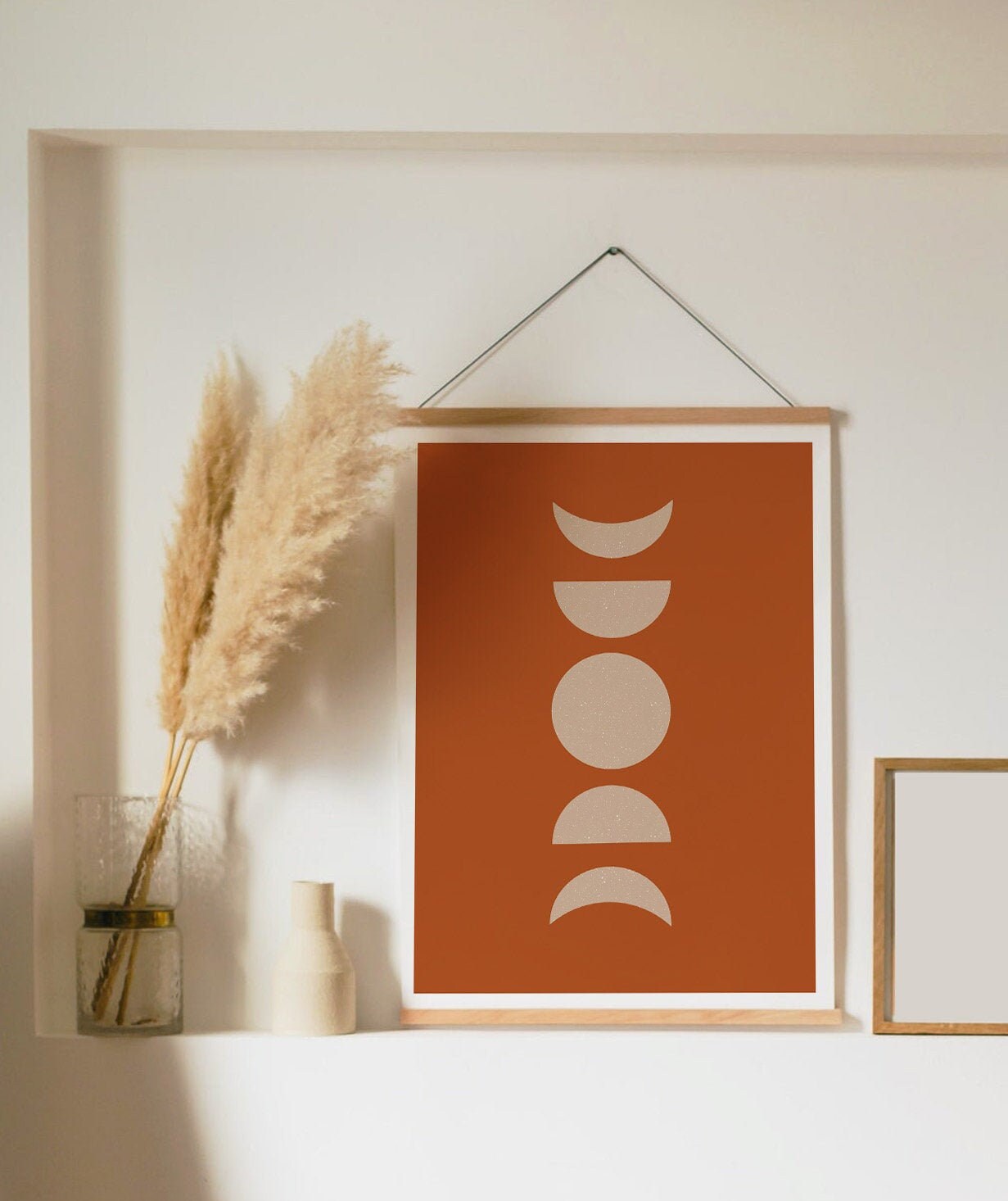 Moon Phase Print, burnt orange moon, Boho Bedroom Decor, Modern Gallery Wall, Lunar Phases. Earth Tones, Terracotta Print, La Lune, abstract
