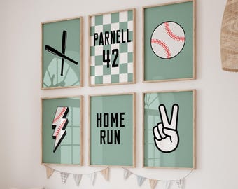 Personalized Baseball Nursery Art: Boys Room Decor (Set of 6, Digital Download)