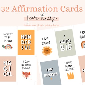 32 carte di affermazione, carte positive, carte giornaliere, carte di affermazione per bambini, carte di apprendimento, Pensiero positivo, affermazione per bambini, Citazioni