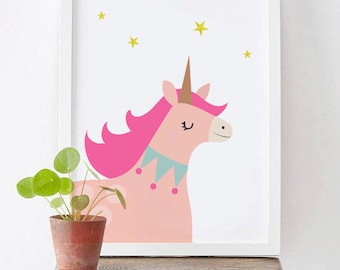 Unicorn printable, pink Unicorn wall art - Girls room decor - Unicorn gold glitter - Unicorn wall decor - Unicorn prints - Pink wall art -