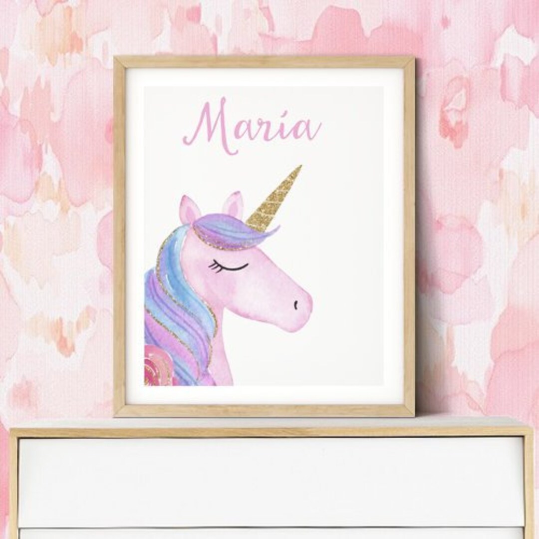 Personalised Name Sign, Unicorn Custom Watercolor Nursery Print ...