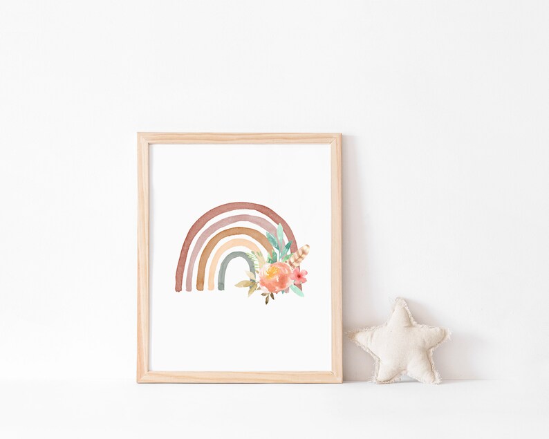 NEUTRAL Rainbow Print, Boho Rainbow Print, Blush Rainbow Print, baby girl gift,Rainbow Printable , Vintage Rainbow, Rainbow Nursery, floral image 2