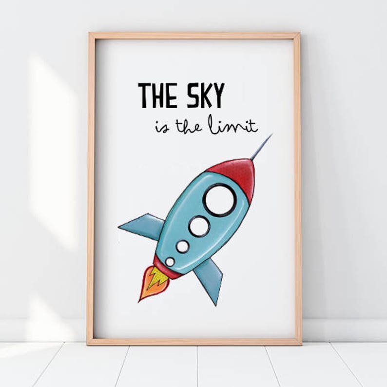 Rocket Wall Art Sky is the Limit Printable Rocket Nursery Etsy