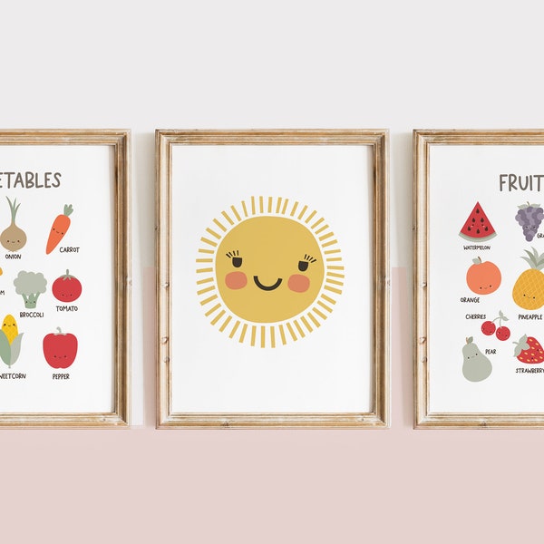 Fruits  Vegetables print, girls wall art, learning prints, Printable playroom art, Playroom decor, Prints for kids, Food Nutrition Veggies