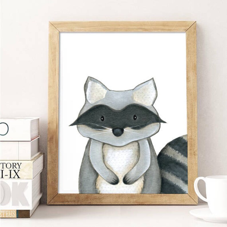 Raccoon Print Raccoon Digital Print Woodlands Nursery Decor Etsy
