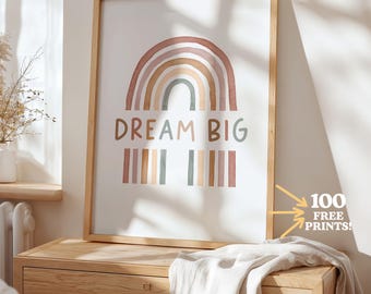 Dream Big Rainbow Print: Boho Nursery Inspirational Quote (Digital Download) kids wall art