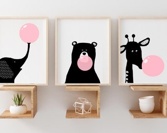 Set of 3 Woodland art,modern wall art,Neutral nursery prints,Nursery wall art, Baby animals, Animals nursery art,black white prints, baby