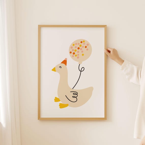 Cute Goose Nursery Print, Silly Goose Art, girl prints,  Cottagecore Nursery, Coquette Duck Print, modern kids art, Pink Girls Room, party