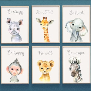 Set of 6 Prints, Safari nursery decor, Nursery decor, Nursery wall art, Nursery prints, Animal prints for nursery, Baby Animal prints, kids