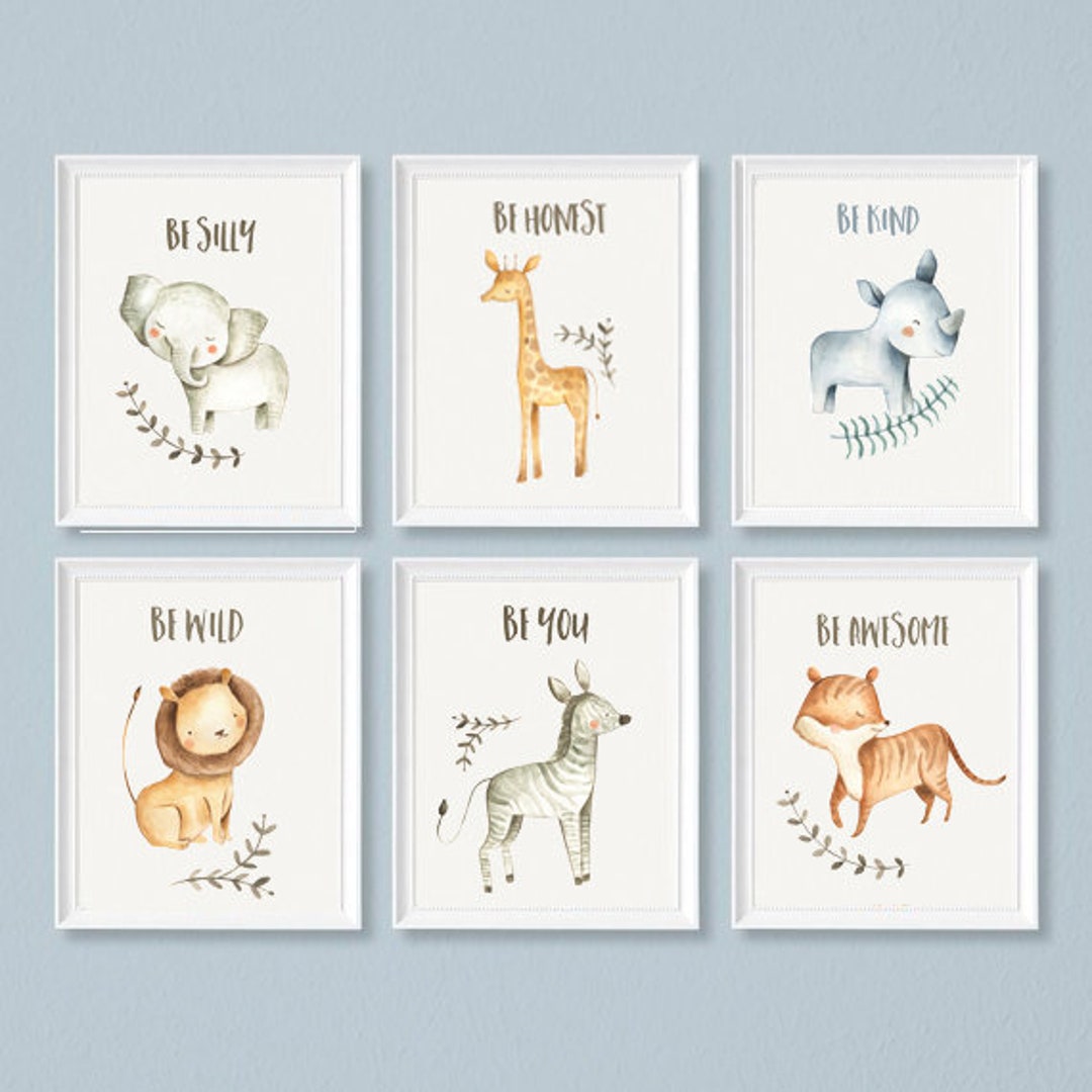 SET of 6 Nursery Animals, Nursery Printable Art, Nursery Wall Art, Baby ...