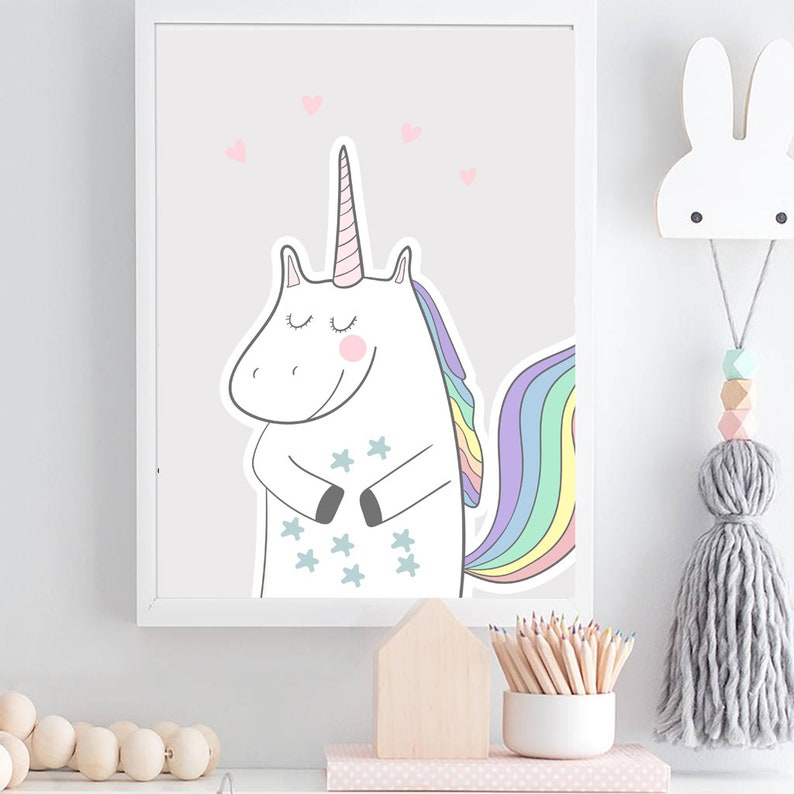 Set of 3 Unicorn Prints Unicorn Wall Art Set Girls Nursery Etsy