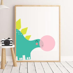 Art for boys, dinosaur with gum, Nursery Art, Art for Boys Room, Kids Room, Nordic Nursery Art, Modern Nursery Print, Modern Art Kids room image 3