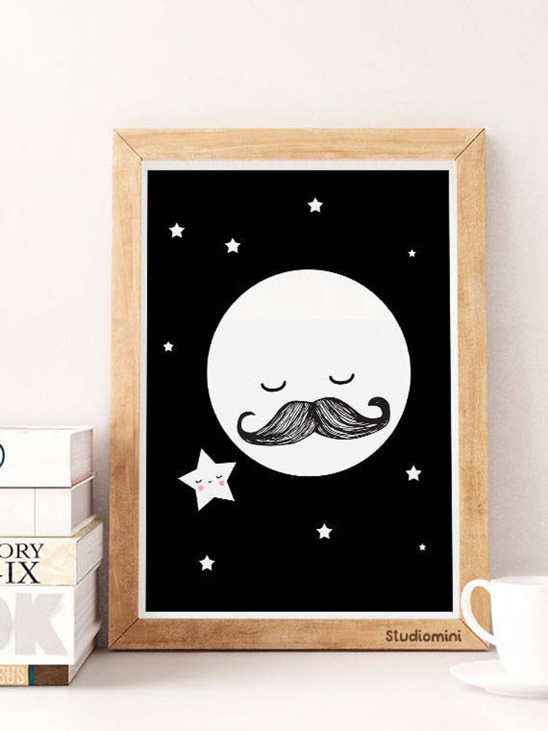 Nursery Moon Art Moon Mustache Nursery Art Moon Print Etsy