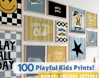 Boys Nursery Print Set: 100 modern Kids Room Wall decor (Digital Download) printable art + complete alphabet