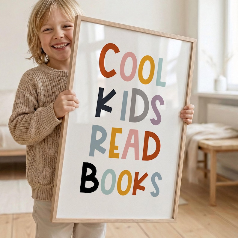 COOL kids read books, read Quote Sign, Book Lover Gift, Kids Wall Decor, Playroom Reading book, Classroom Printable,School Decor,read corner image 10