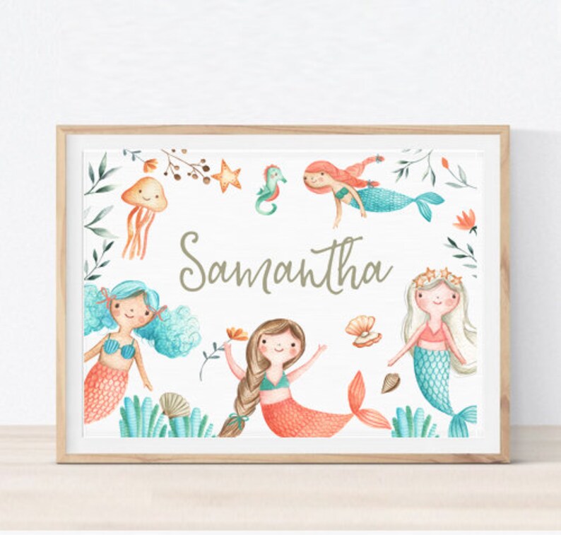 Mermaid Name Print: Custom Girls Nursery Decor (digital Download ...