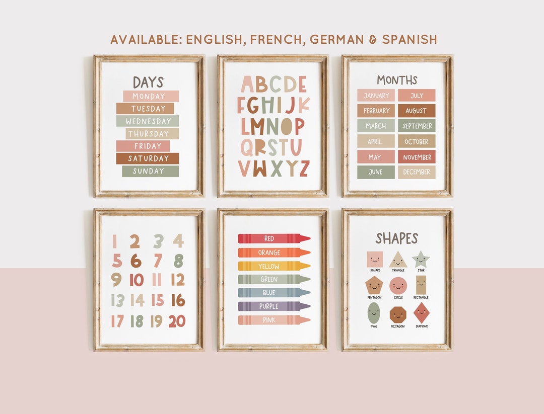 Learning Wall Art Girls Wall Art Nursery Set of 6 Prints Etsy